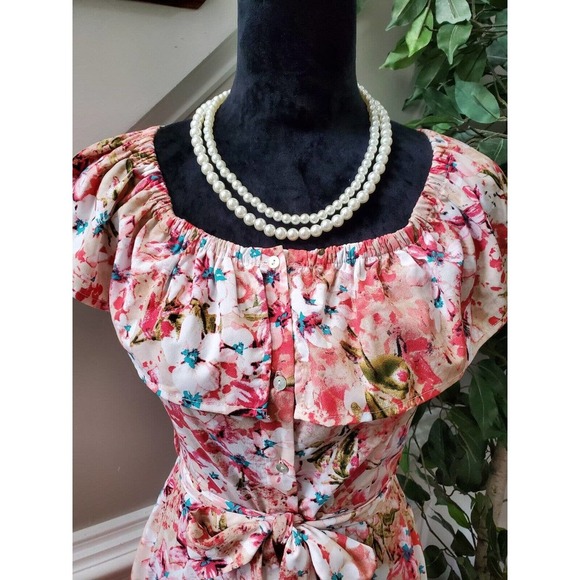 Multicolor Womens Floral Polyester Round Neck Cap Sleeve Length Dress Size Small - Picture 2 of 11